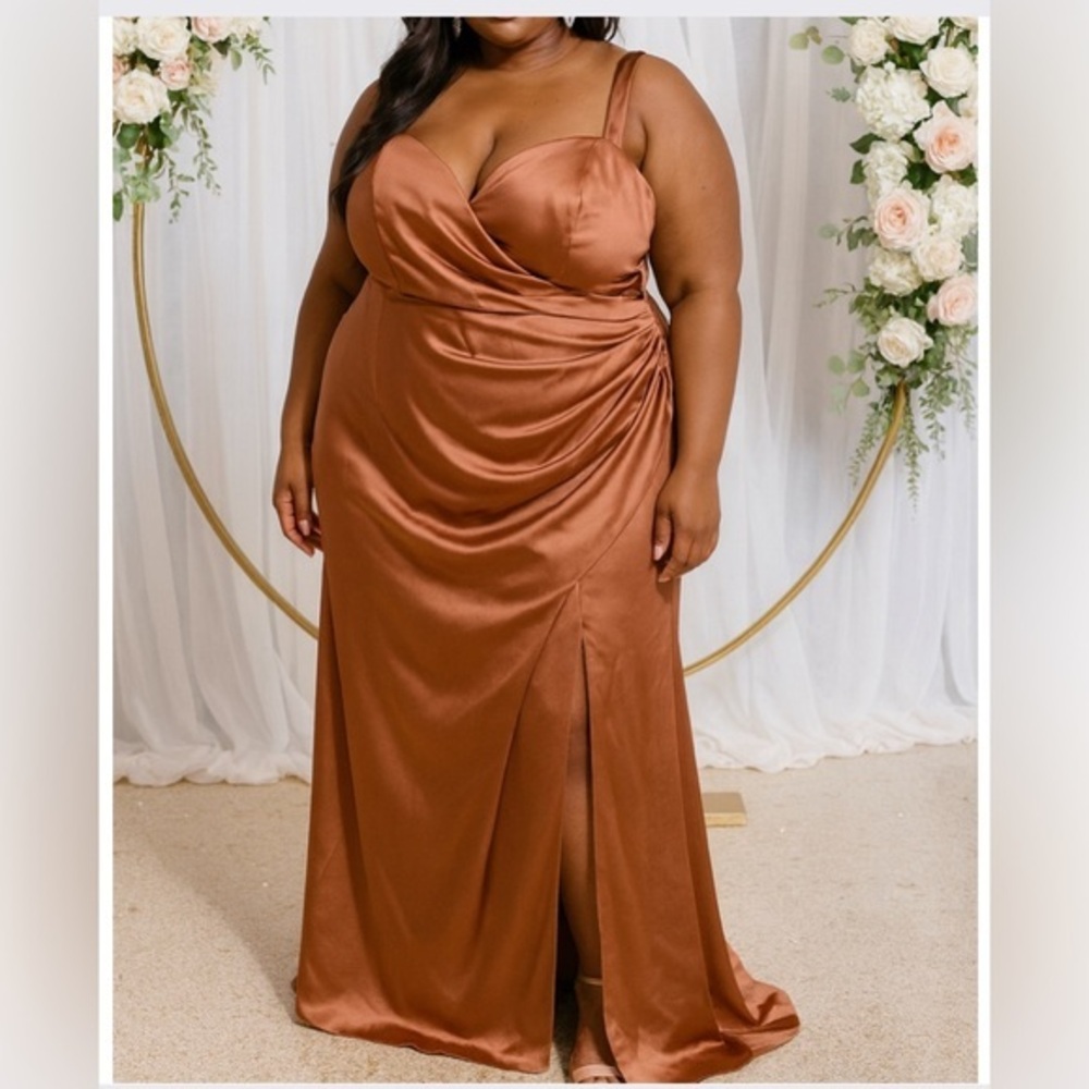 Revelry Rory Bridesmaid Satin Maxi Dress in Copper